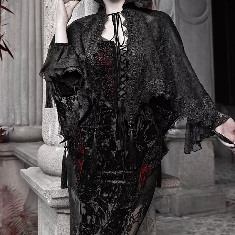 Black Gothic Fringe Cape - Gothmuse