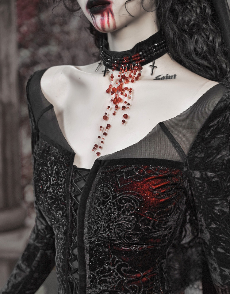Gothic Lace Velvet Fishtail Dress - Gothmuse