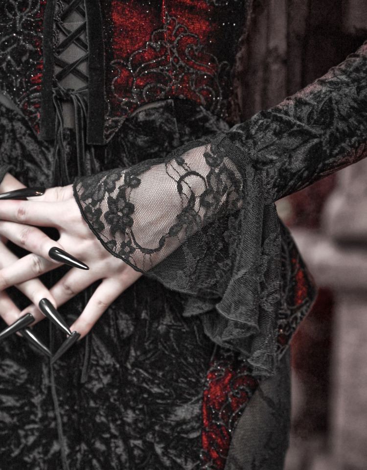 Gothic Lace Velvet Fishtail Dress - Gothmuse