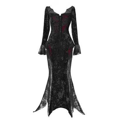 Gothic Lace Velvet Fishtail Dress - Gothmuse