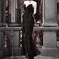 Gothic Velvet Fishtail Dress With Arm Sleeves - Gothmuse