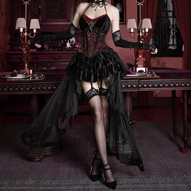 Gothic Corset Fishbone Suspender Skirt - Gothmuse